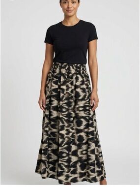 BELLA MODA Elastic Band Waist Skirt, Women’s M, Black Brown White